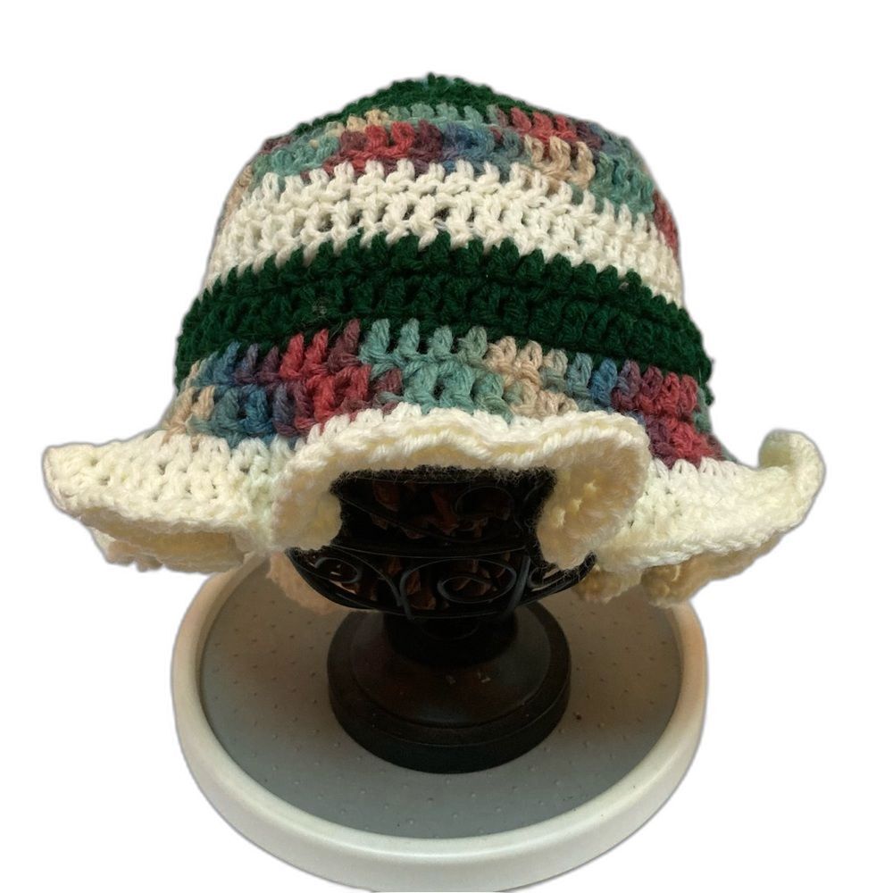 Multicolored Rainbow Bucket Hat Handmade Crocheted UNISEX One Size Adult